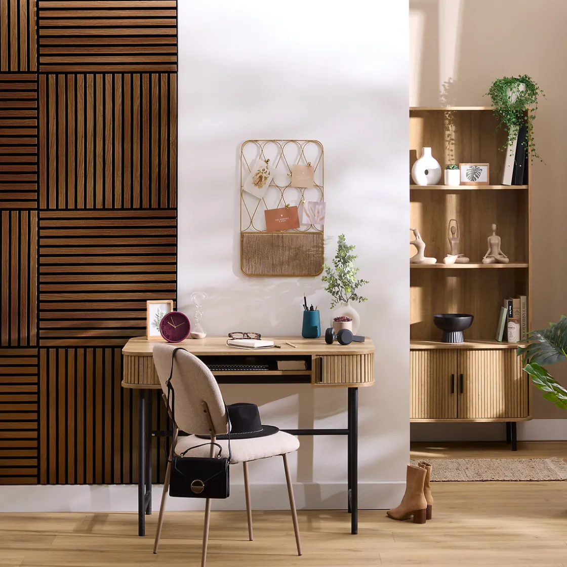 ATMOSPHERA Panneau décoratif tasseaux bois Colva - 60x60x2,1 cm - Effet noyer Hot