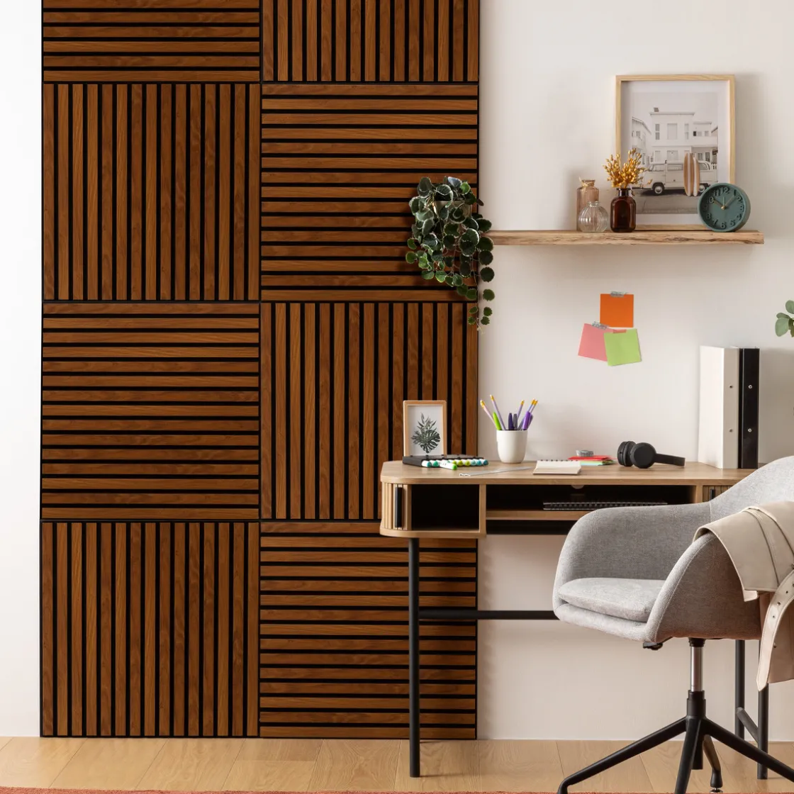 ATMOSPHERA Panneau décoratif tasseaux bois Colva - 60x60x2,1 cm - Effet noyer Hot