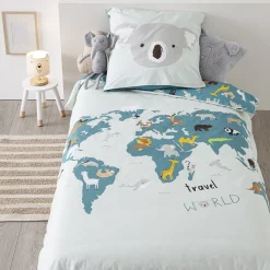 ATMOSPHERA Parure de lit enfant 2 pièces "Carte du monde" Outlet