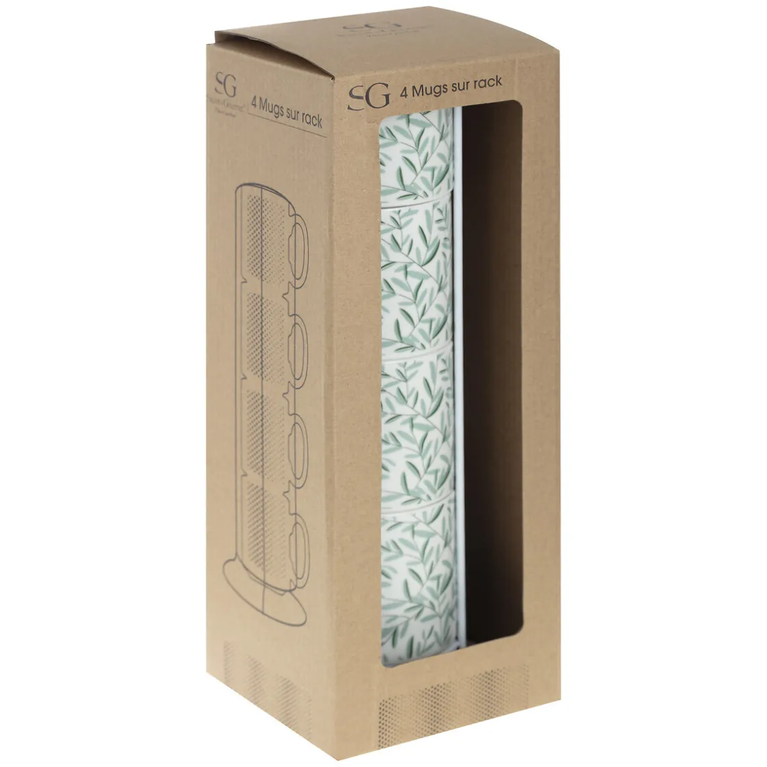 ATMOSPHERA Rack 4 mugs "Floral green" Outlet