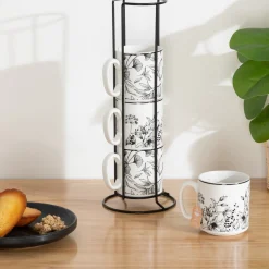 ATMOSPHERA Rack 4 mugs "White Floral"