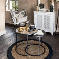 ATMOSPHERA Tapis en jute bord noir New